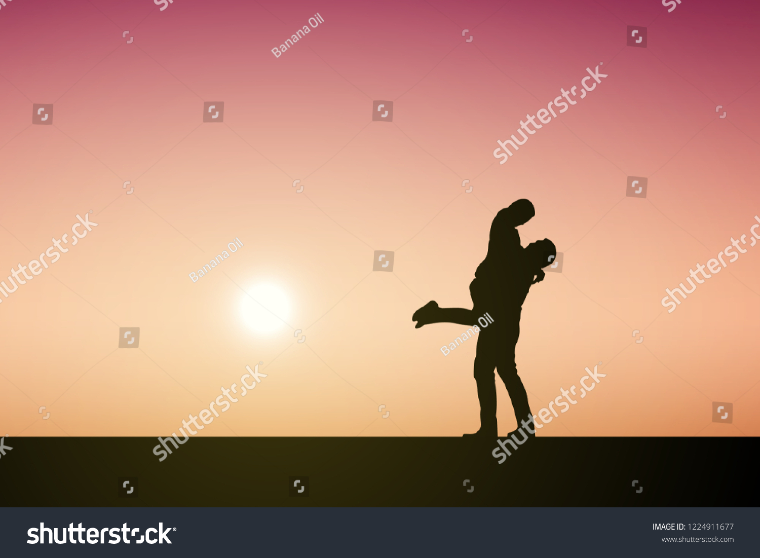 Silhouettes Couple Man Woman Nature Sunset Stock Vector Royalty Free 1224911677 Shutterstock