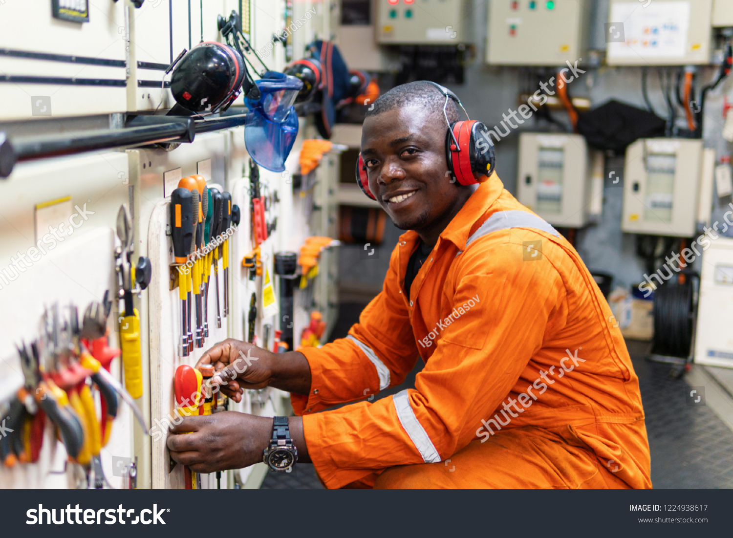 African Marine Engineer Officer Engine Control Stock Photo 1224938617 ...