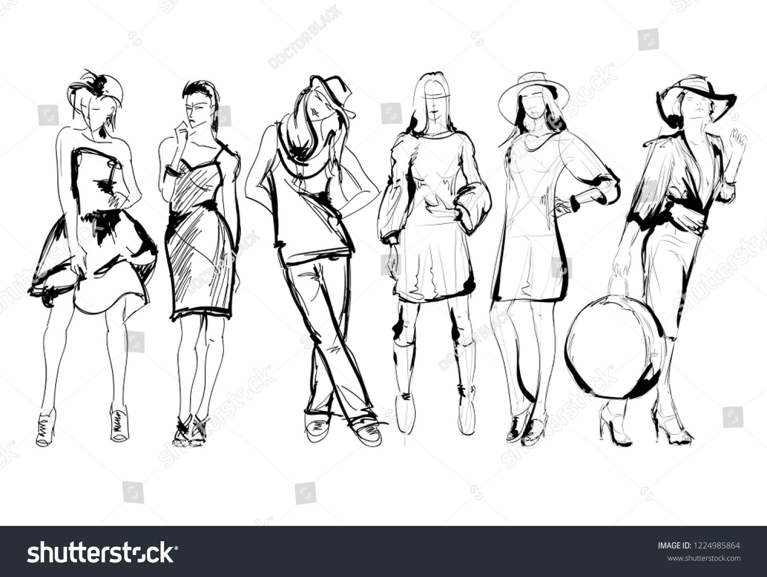 Sketch Fashion Girls On White Background Stock Vector (Royalty Free ...