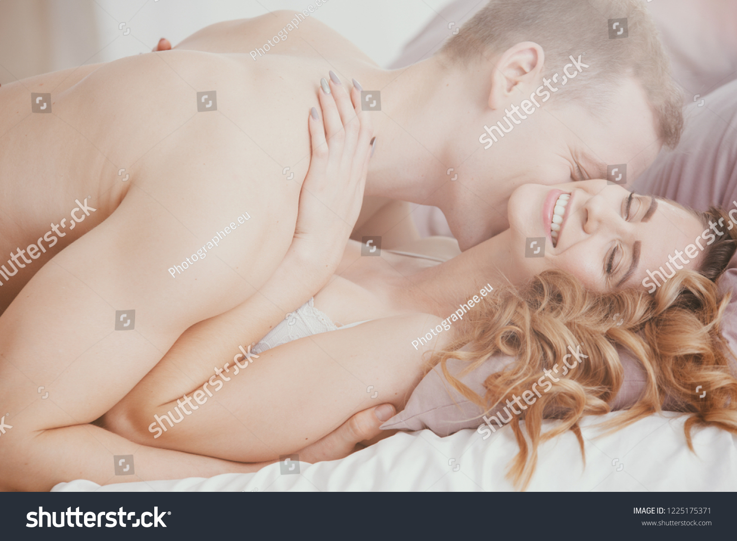 Smiling Woman Lying Under Naked Husband Stock Photo 1225175371 Shutterstock