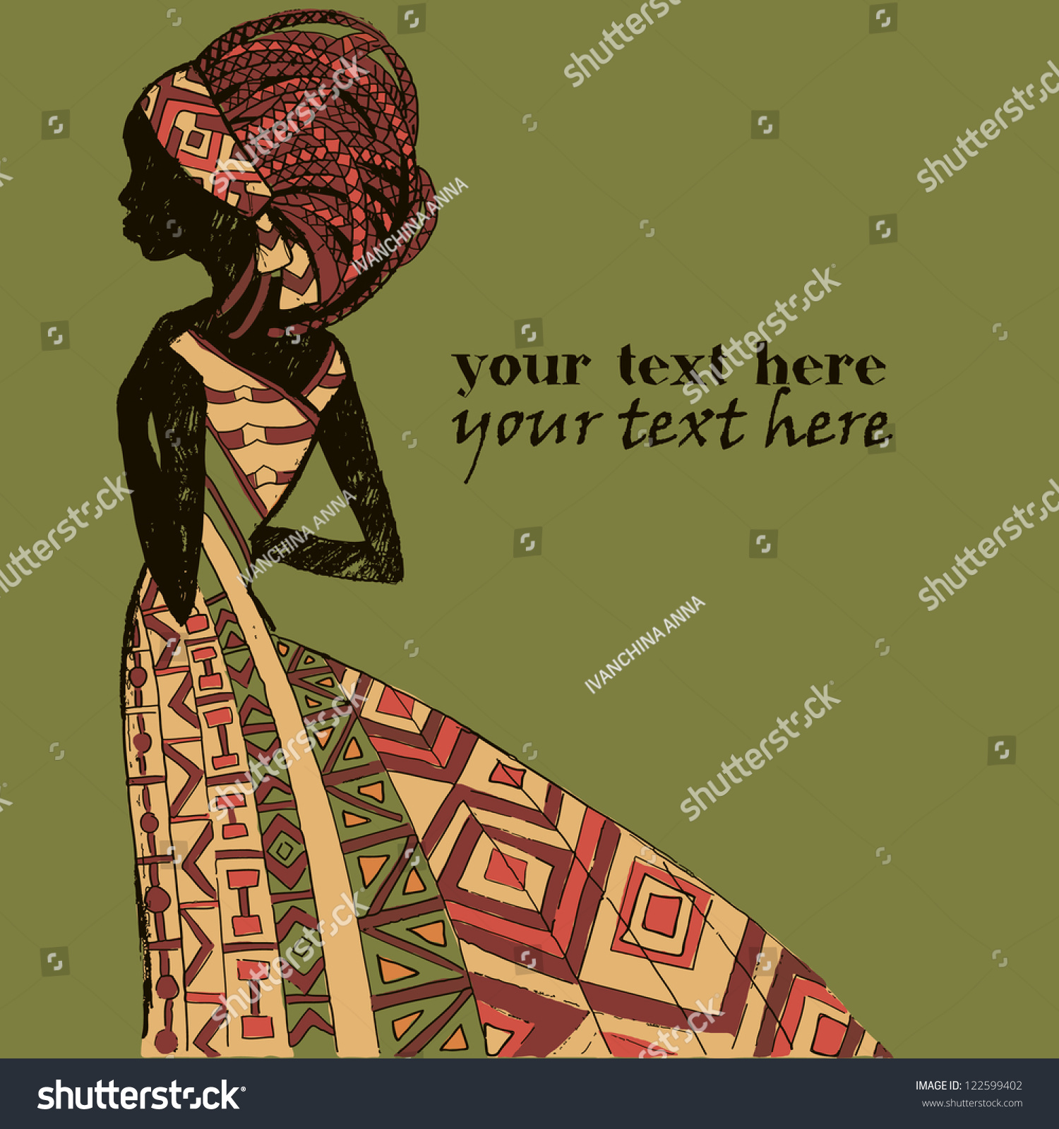 Hand Drawn Illustration Beautiful Black Womanafrican Stock Vector Royalty Free 122599402 