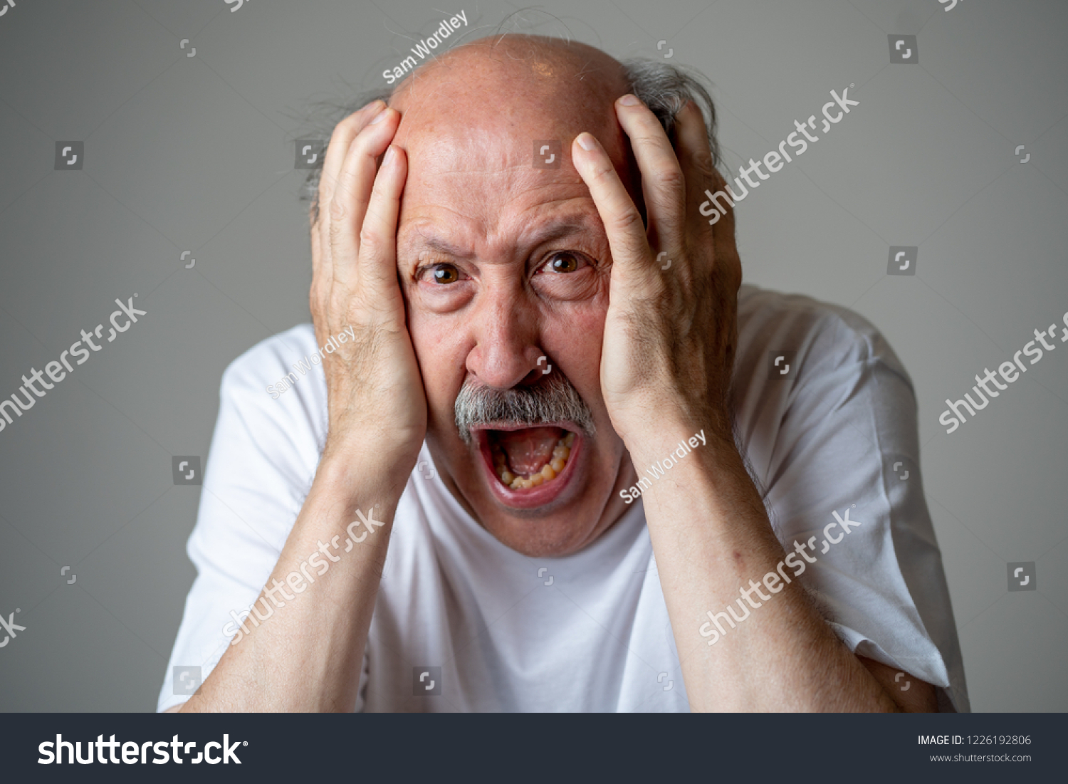 Close Portrait Scared Frightened Old Man Stock Photo 1226192806 ...