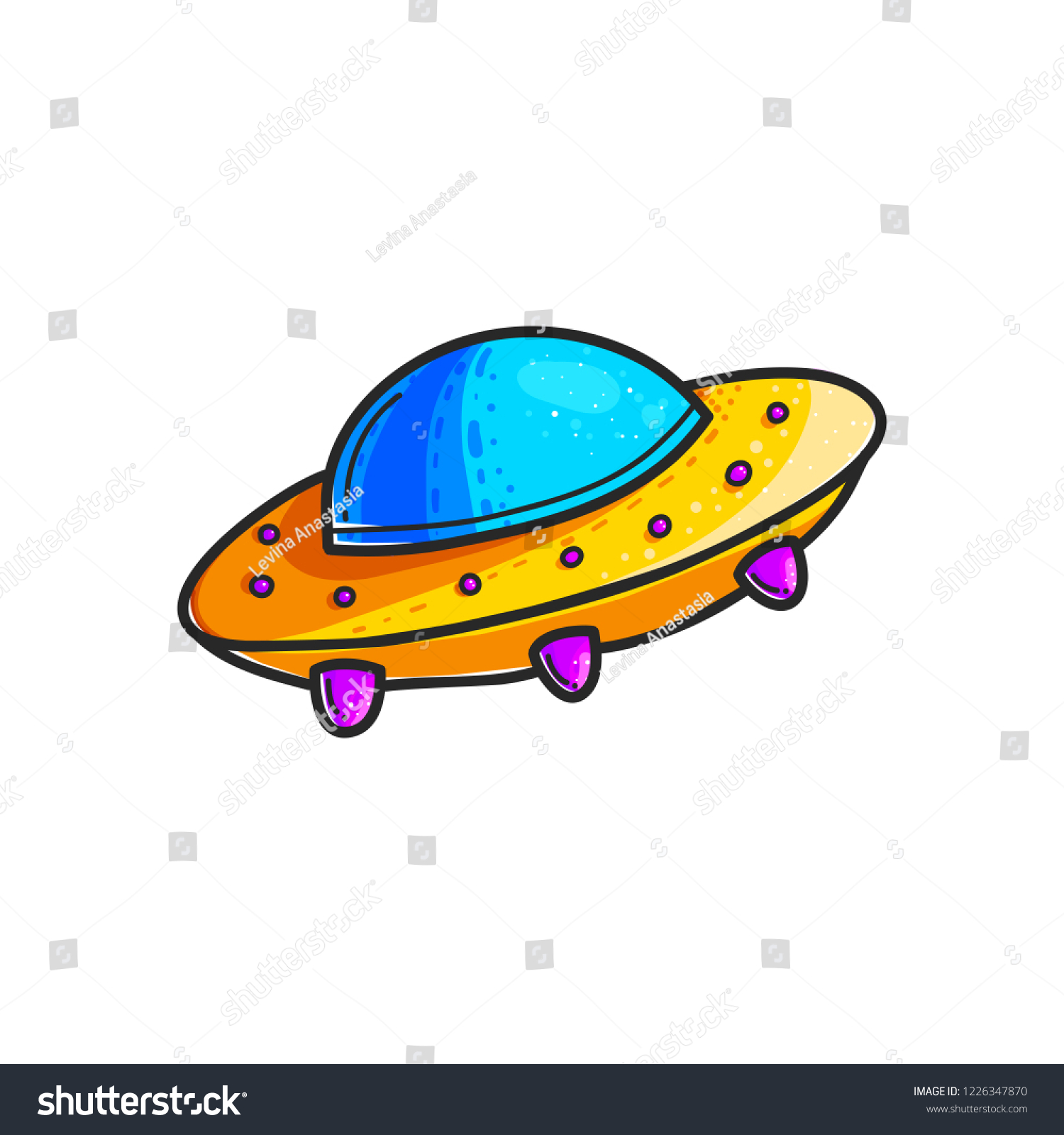 Cartoon Flying Saucers Hand Drawn Color Stock Vector (Royalty Free ...