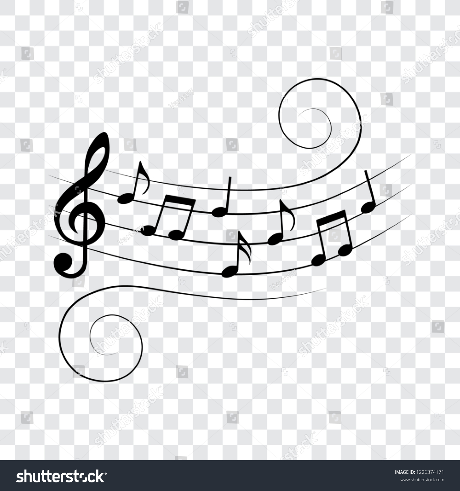 Music Notes On Wavy Stave Isolated Stock Vector (Royalty Free ...