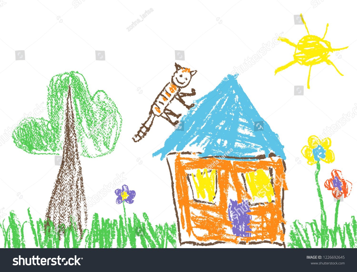 Рисунки детские домик травка