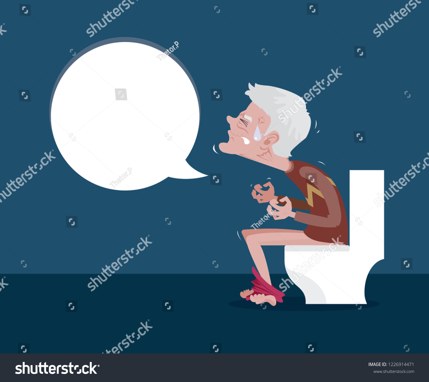 Old Man Sitting On Toilet Constipation стоковая векторная графика без лицензионных платежей 