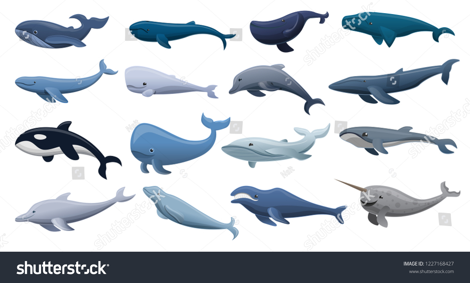 Whale Narwhal Icon Set Cartoon Set Stock Vector (Royalty Free ...