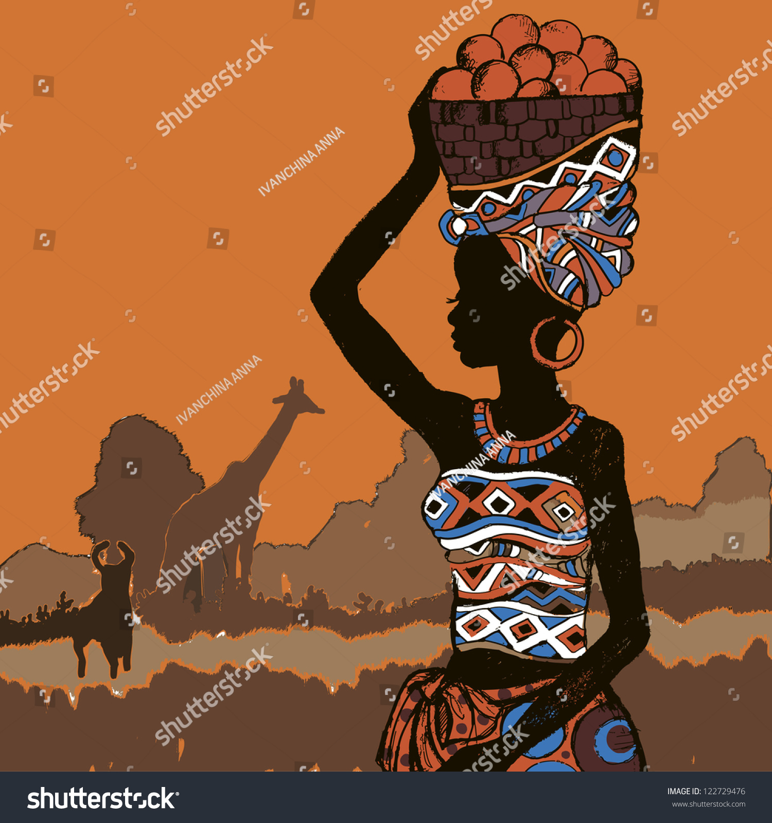 Hand Drawn Illustration Beautiful Black Womanafrican 스톡 벡터로열티 프리 122729476 Shutterstock 