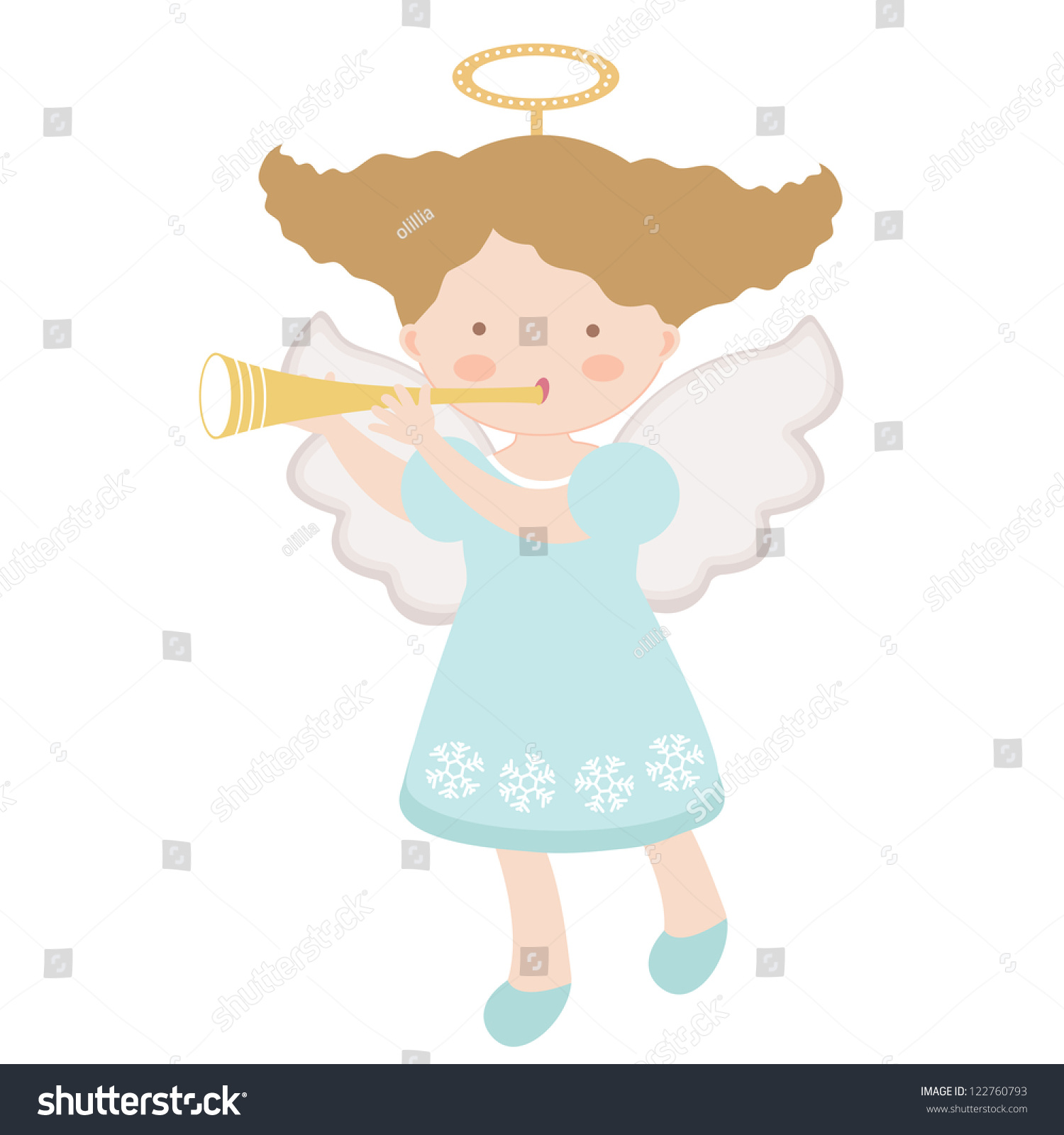 Illustration Little Angel Playing Trumpet Stock Vector (Royalty Free ...