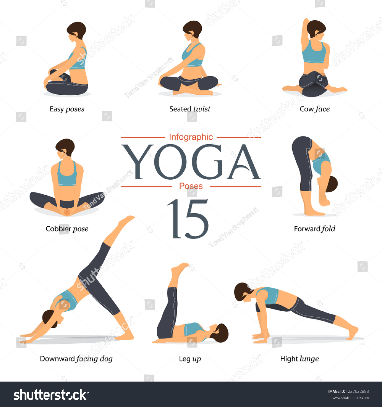 Set 8 Yoga Poses Flat Design Stock Vector (Royalty Free) 1227622888 ...