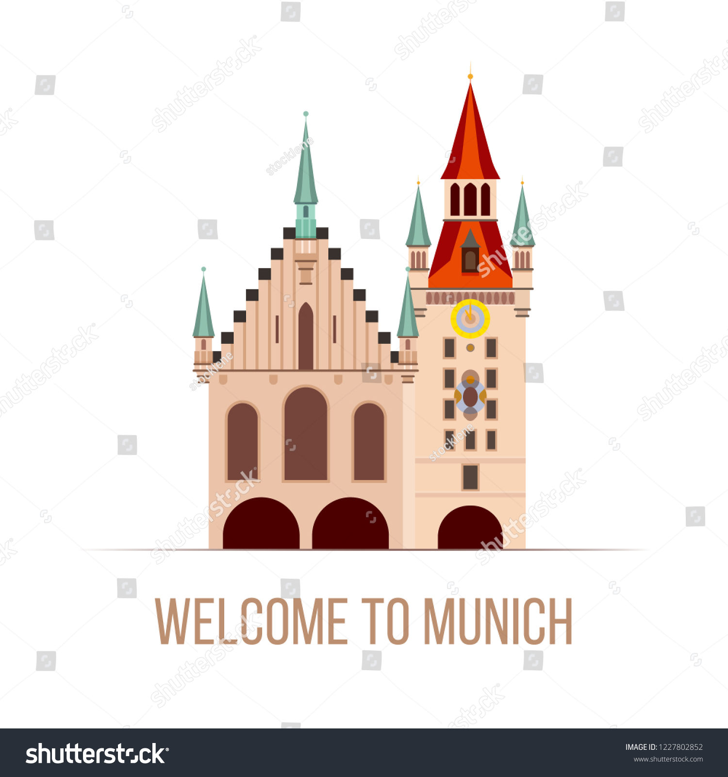 Welcome Munich Vector Illustration Old Town Stock Vector (Royalty Free ...