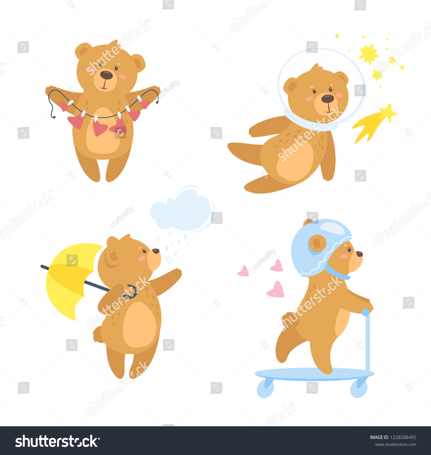 Teddy Bear Cartoon Set Different Activities Stock Vector (Royalty Free ...