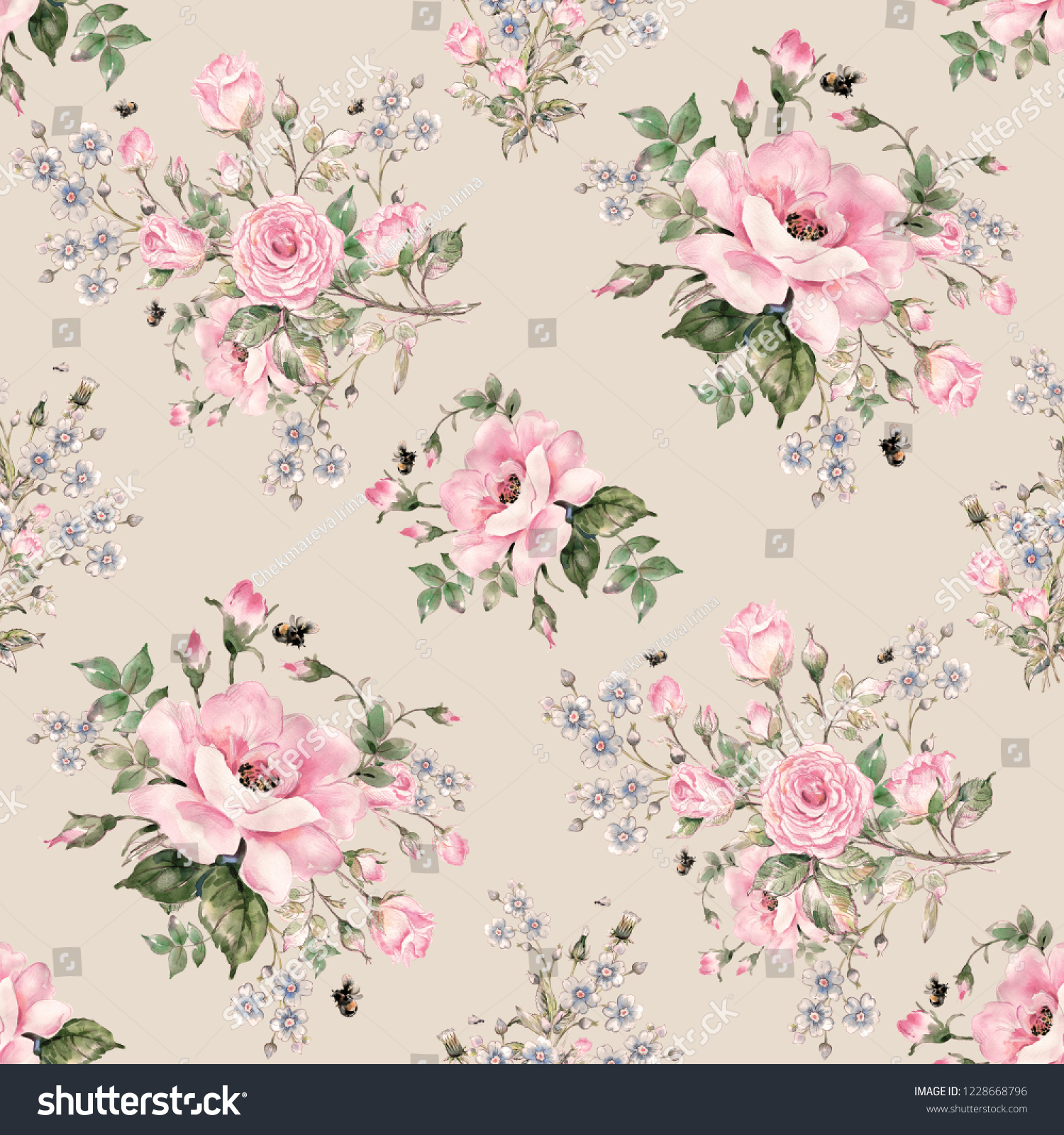 Seamless Watercolor Pattern Beautiful Bouquets Floral Stock ...