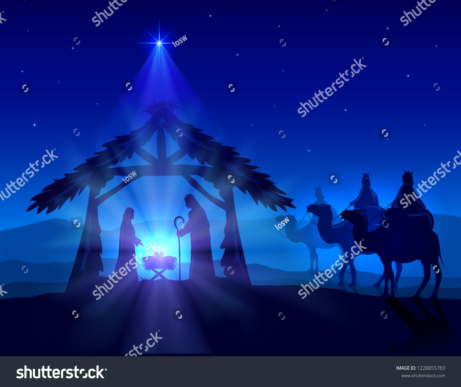 Blue Christian Christmas Background Birth Jesus Stock Vector (Royalty ...