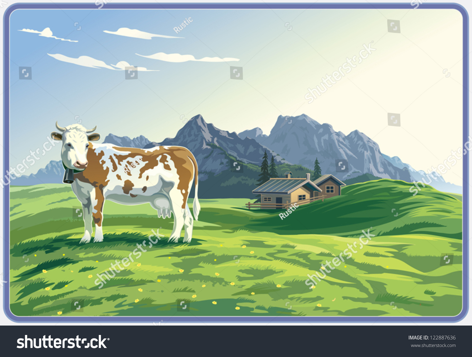 Mountain Rural Landscape Cow Stock Vector (Royalty Free) 122887636 ...