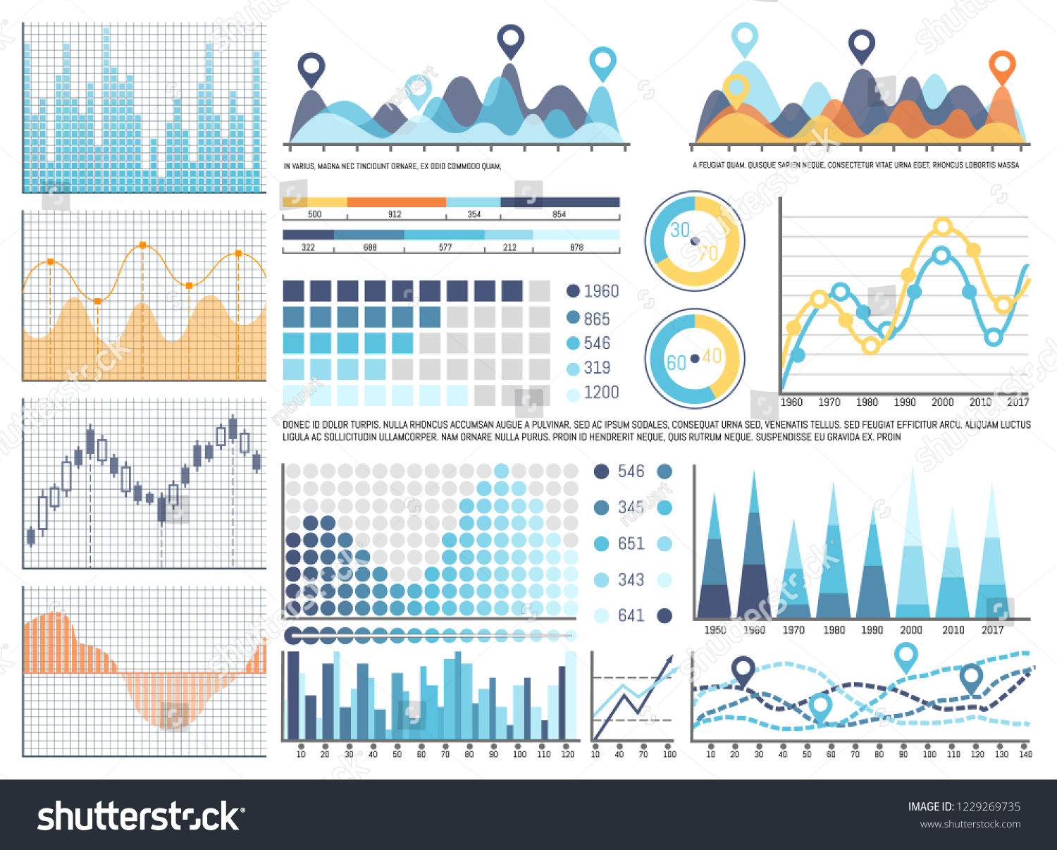 Infographics Flowcharts Pie Diagrams Set Vector Stock Vector (Royalty ...