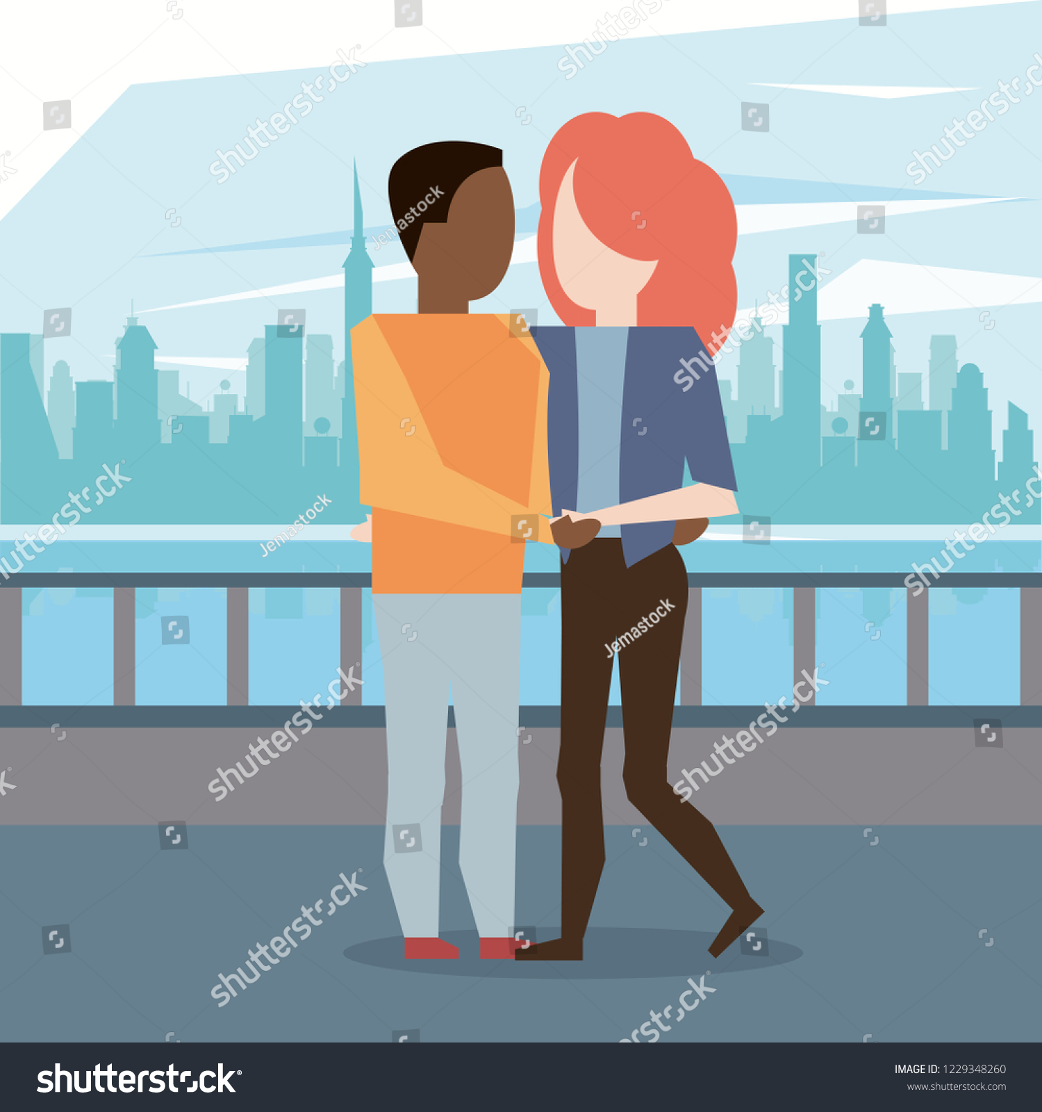 Man Woman Interracial Couple Hugging Stock Vector Royalty Free Shutterstock