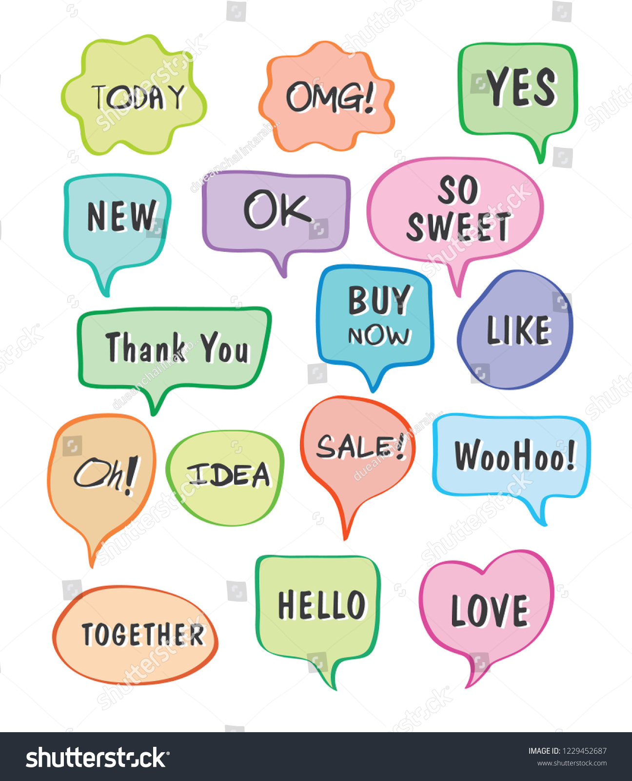 Vector Bubbles Speech Set Handdrawn Illustration Stock Vector (Royalty ...