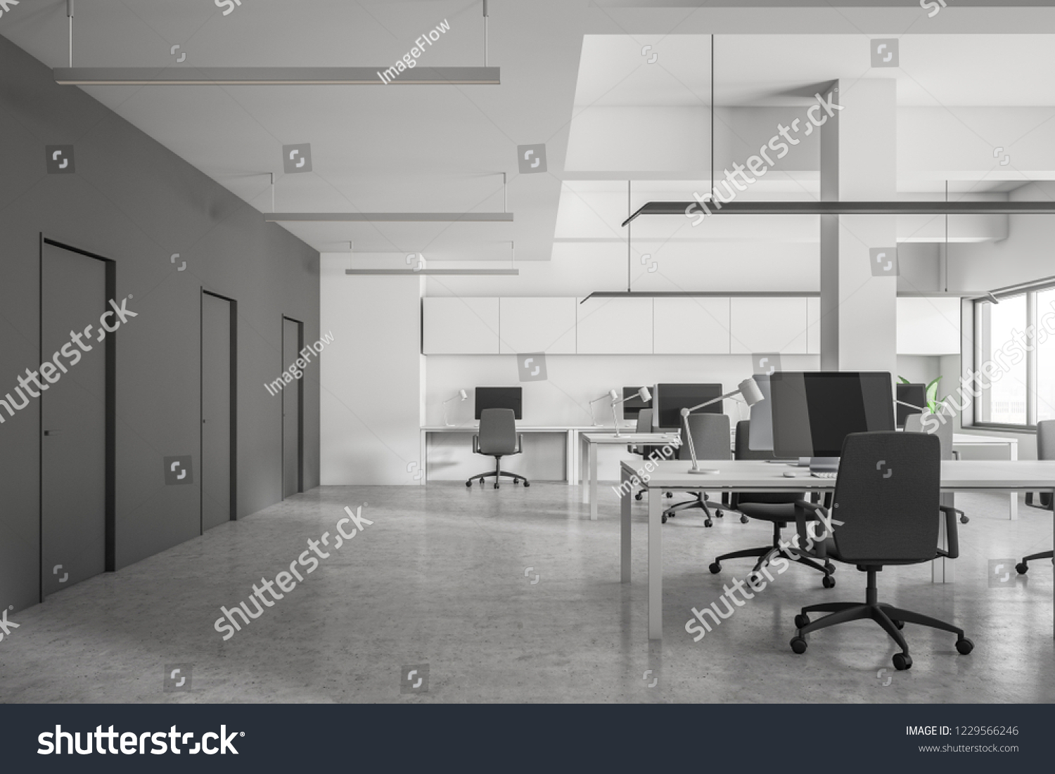 Front View Open Space Office White Stock Illustration 1229566246 ...