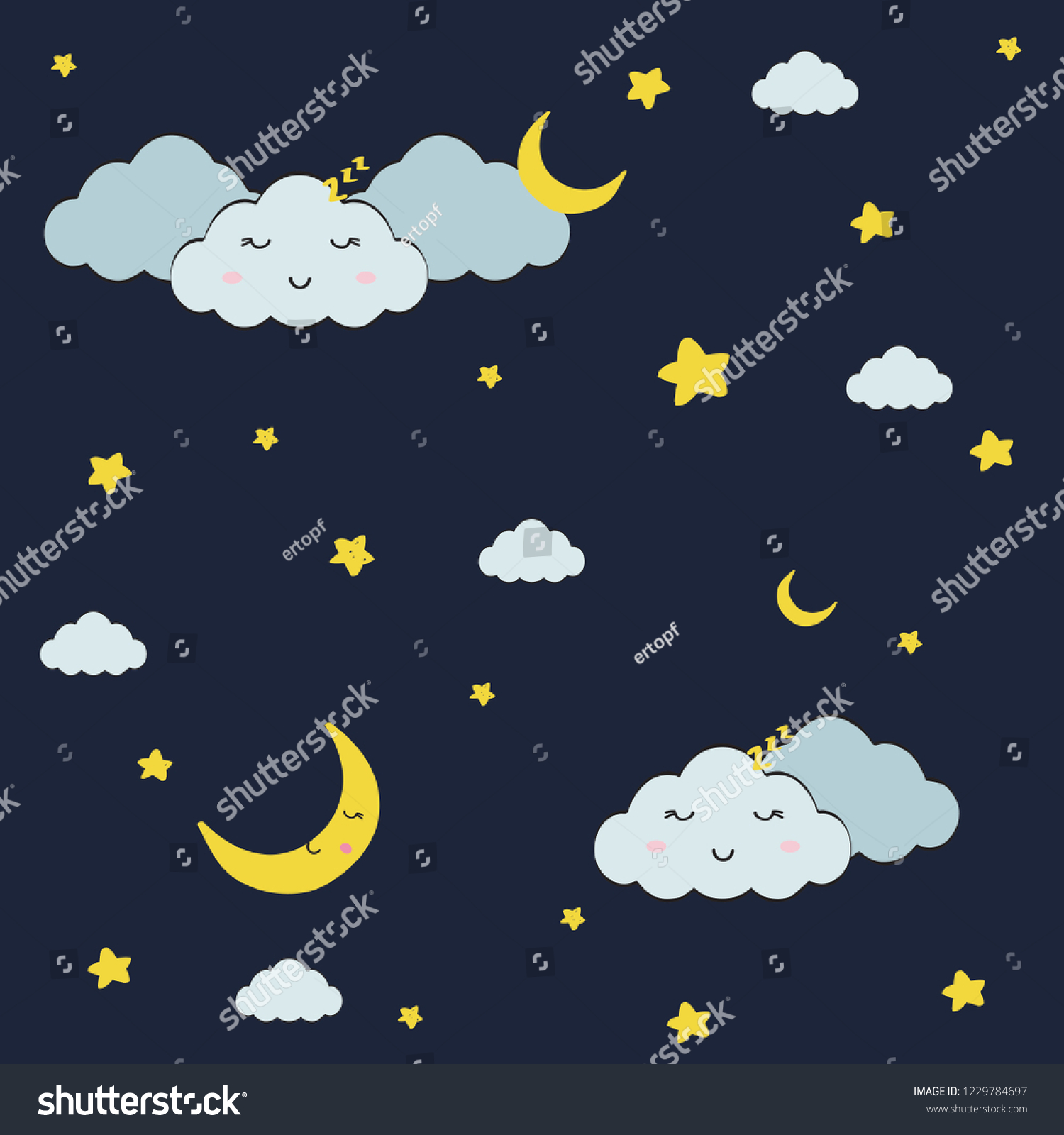 Cute Night Sky Baby Pattern Stock Vector (Royalty Free) 1229784697 ...