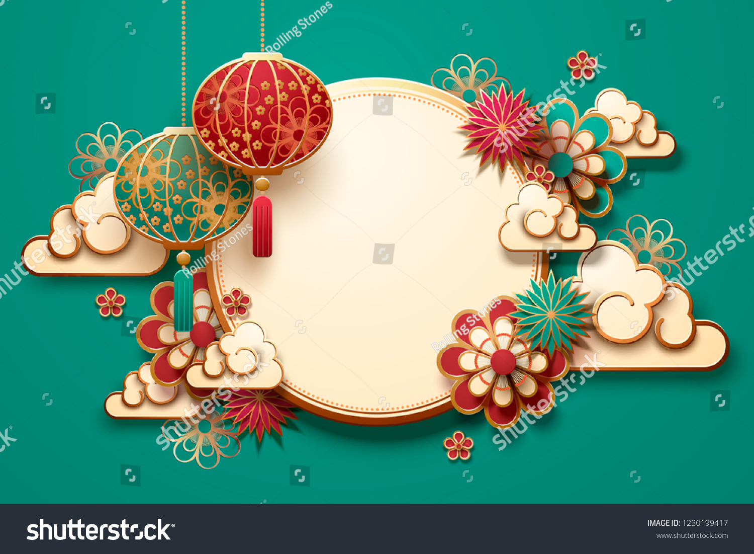 Traditional Lunar Year Background Hanging Lanterns Stock Illustration ...