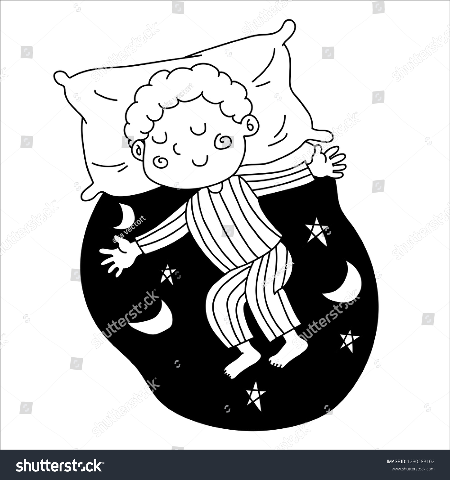 Boy Sleep Childrens Illustration Lineart Stock Vector (Royalty Free ...