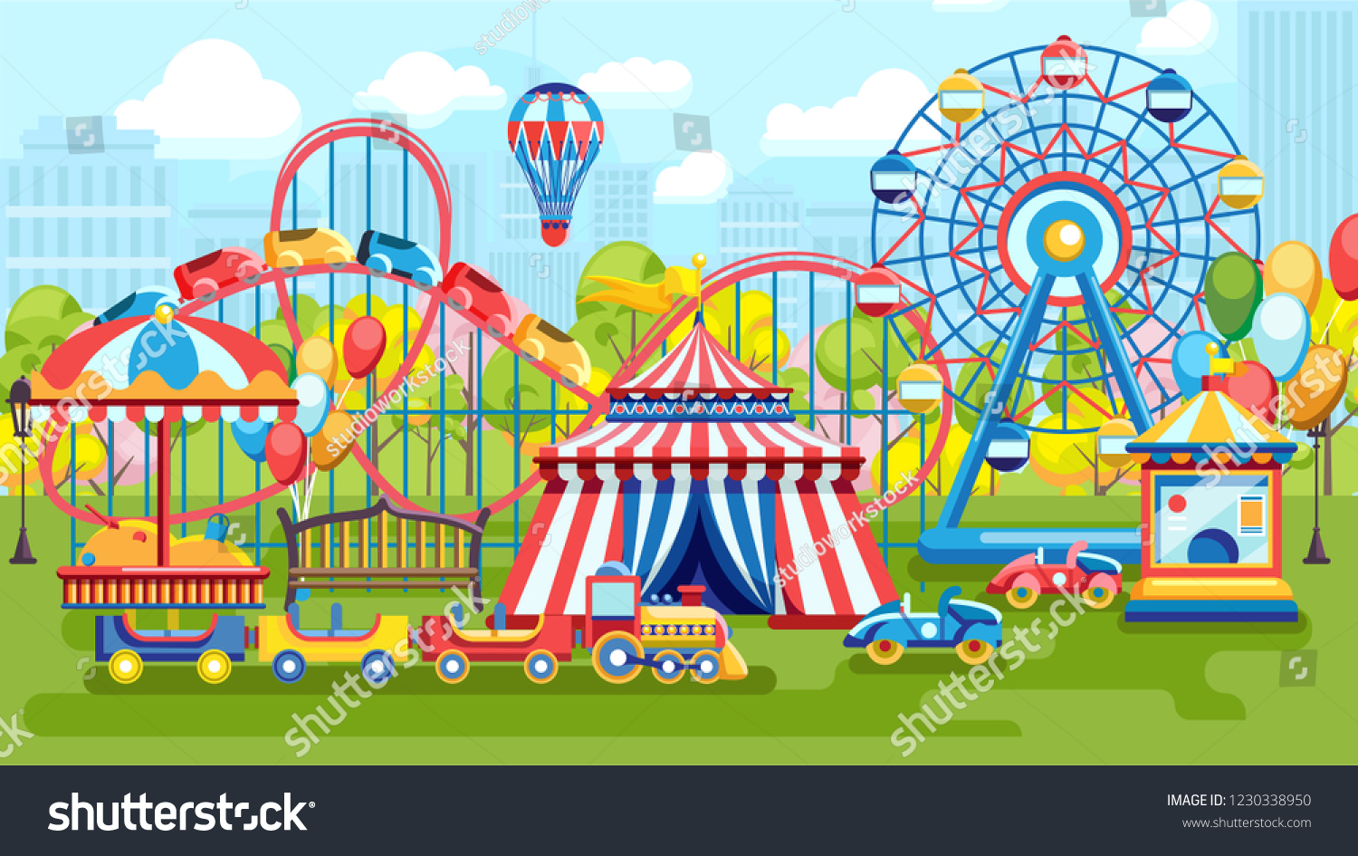 Amusement Park Ferris Wheel Kids Playground Stock Vector (Royalty Free ...