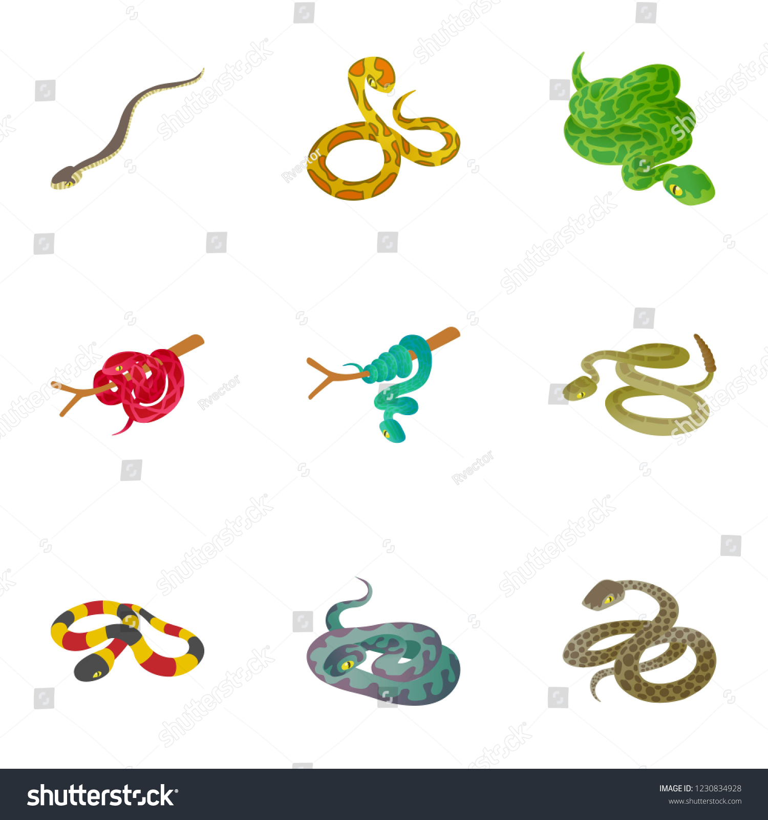 Serpentine Icons Set Cartoon Set 9 Stock Vector (Royalty Free ...