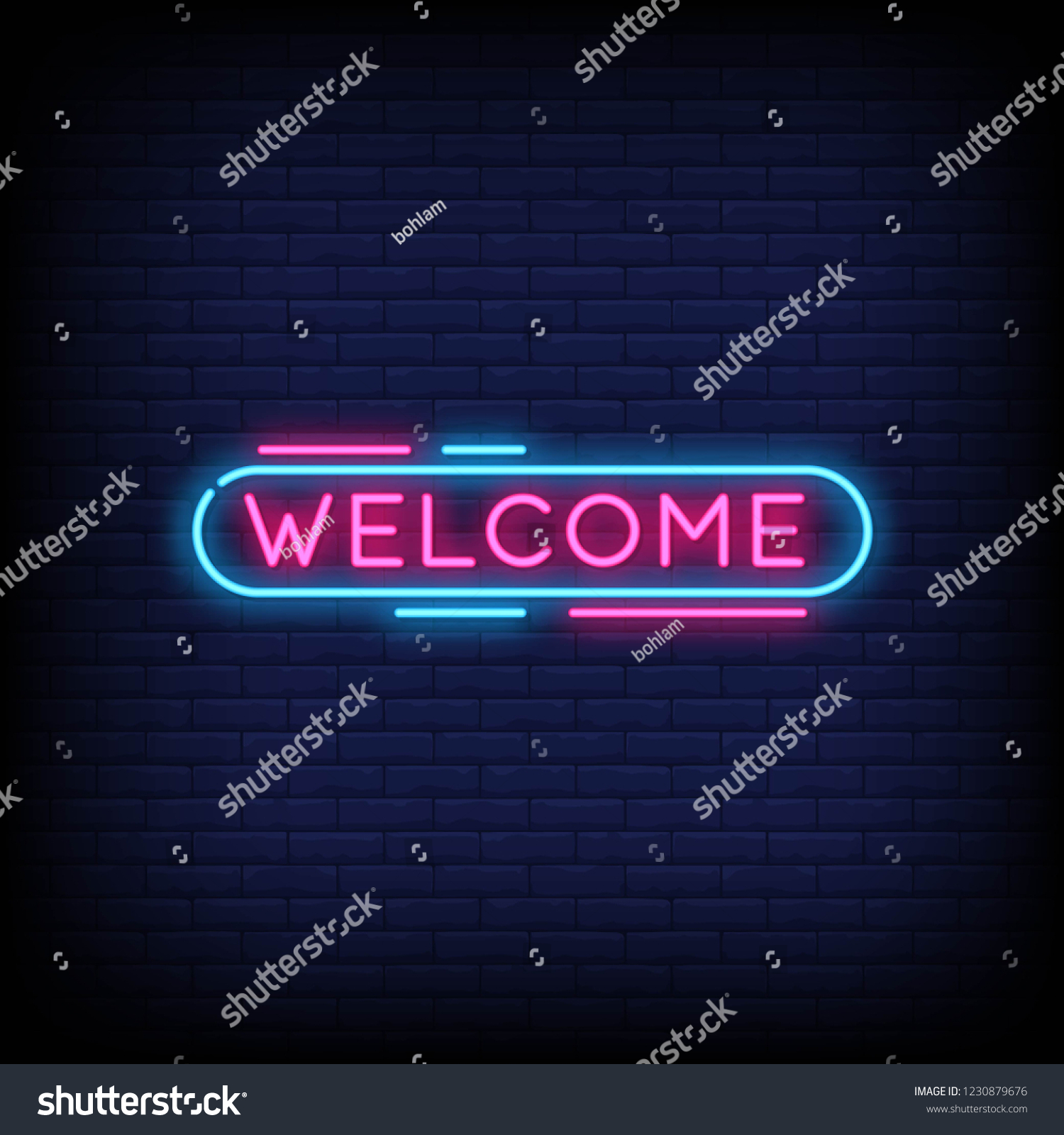 Welcome Neon Text Brick Wall Background Stock Vector (Royalty Free ...