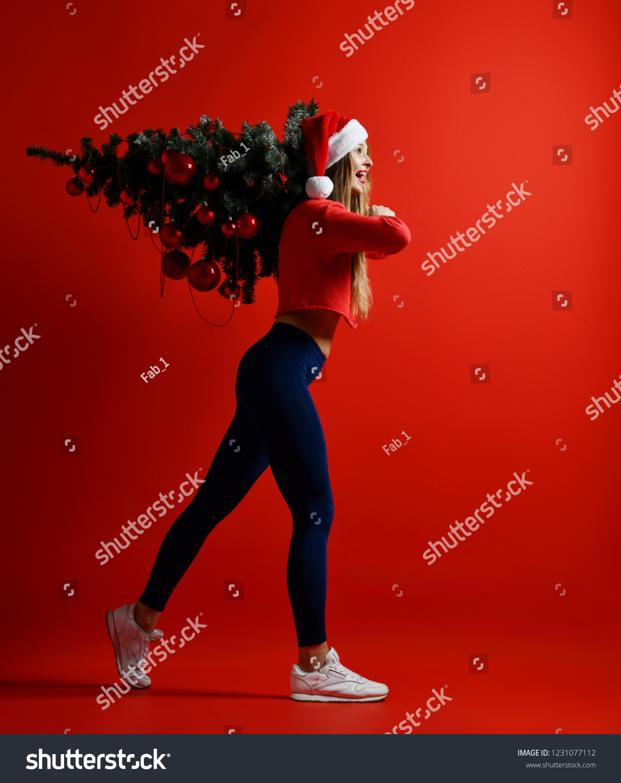 Sexy Christmas Fitness Sport Woman Wearing Stock Photo Shutterstock