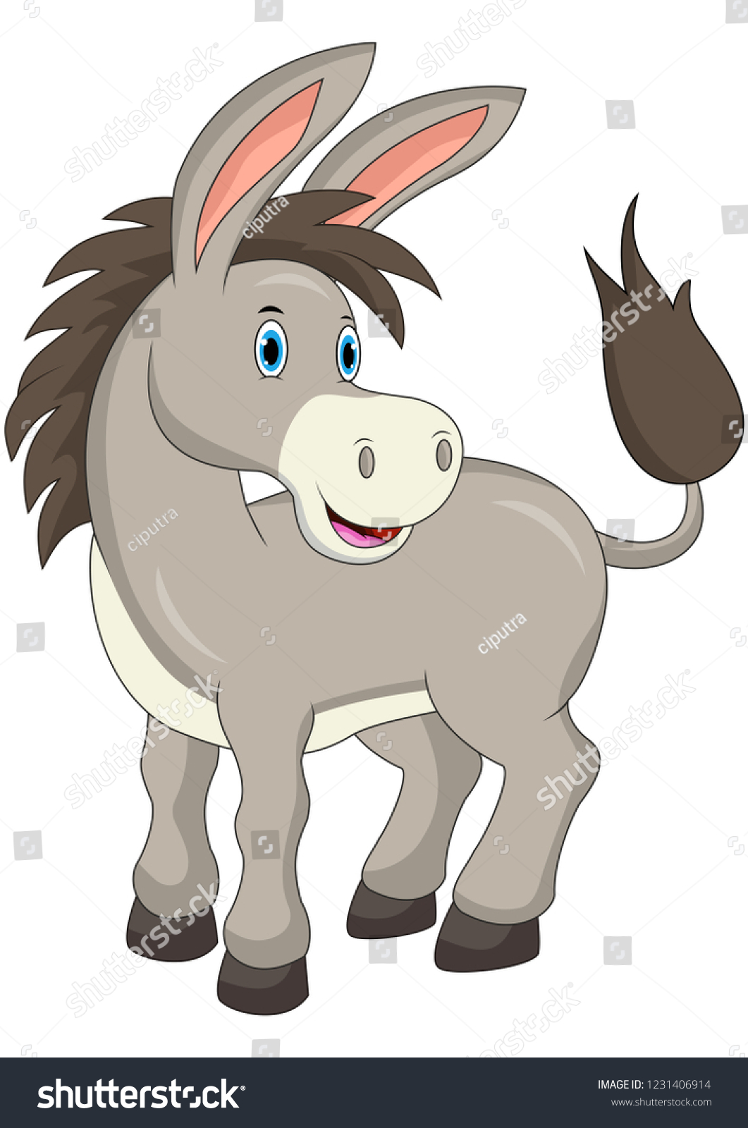 Cartoon Happy Donkey Isolated On White Stock Vector (Royalty Free ...