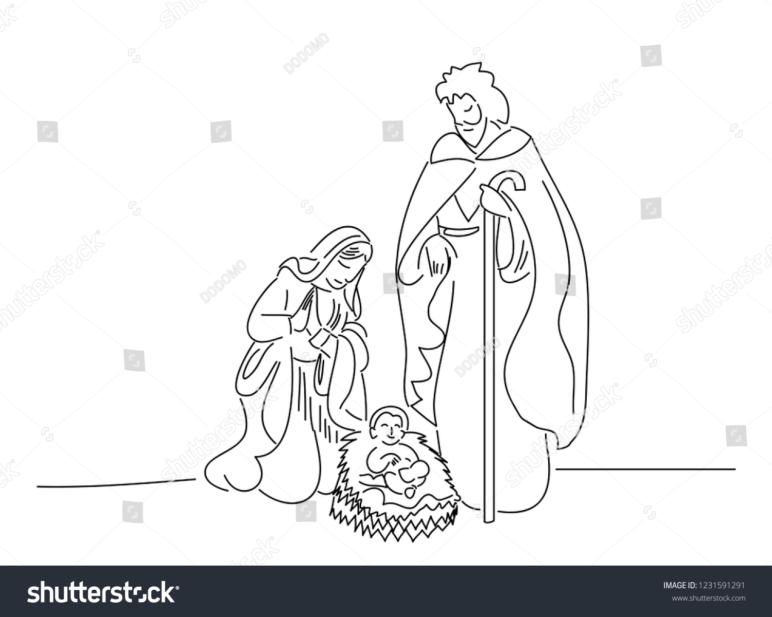 Continuous Line Drawing Nativity Jesus Stock Vector (Royalty Free ...