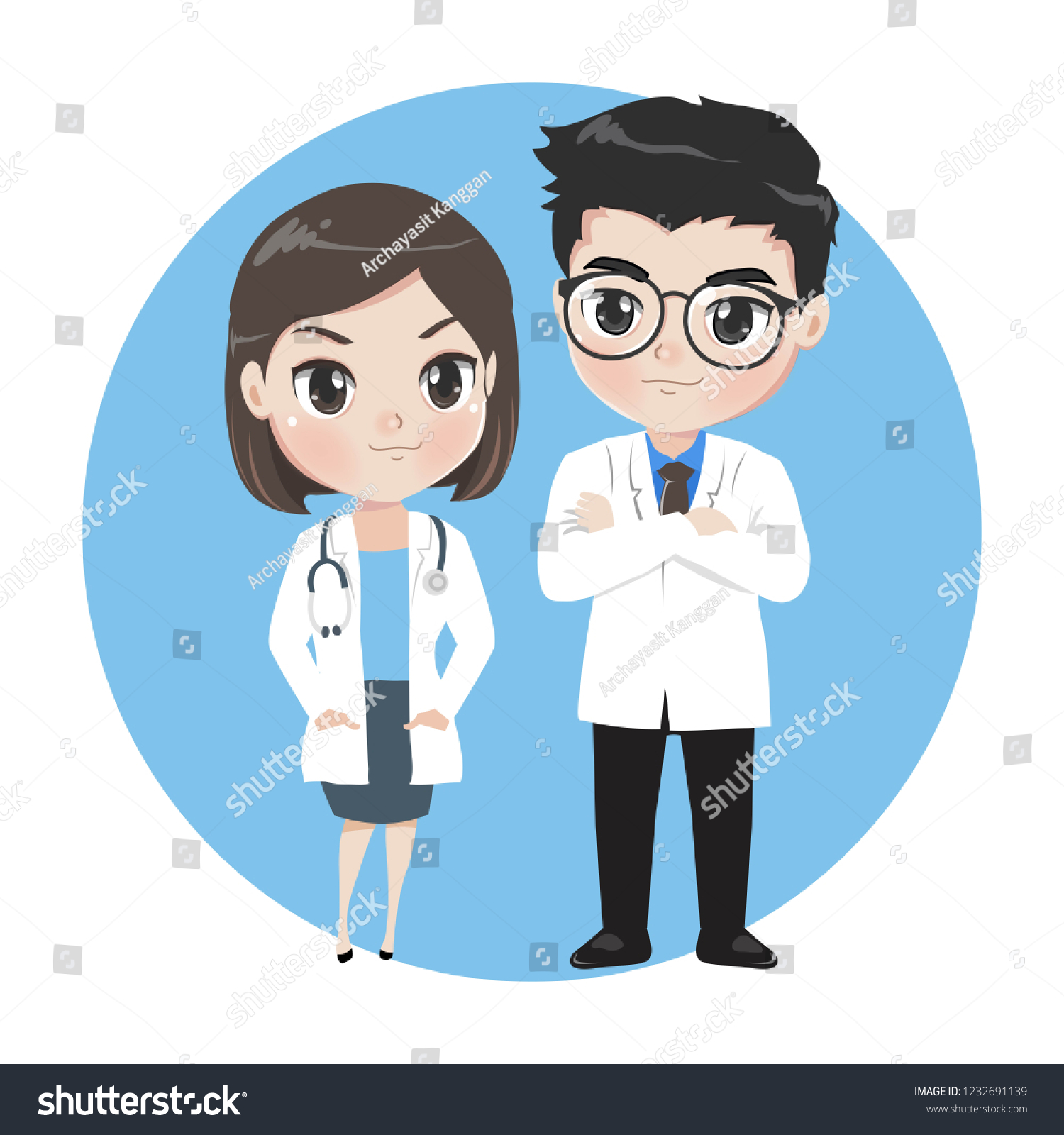 Male Female Doctors Cartoon Characters Stock Vector Royalty Free 1232691139 Shutterstock