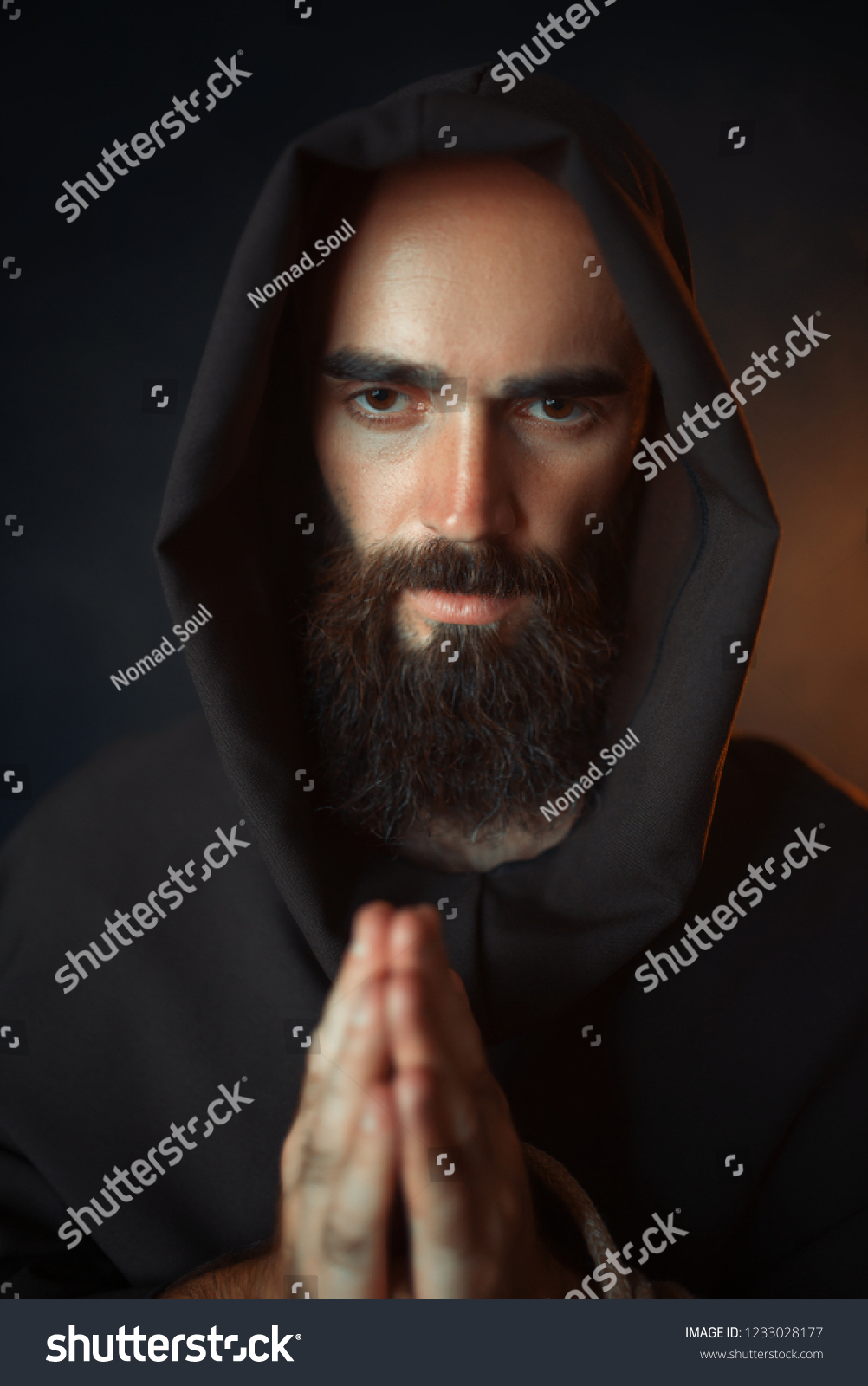 Medieval Monk Praying Closed Eyes Stock Photo 1233028177 | Shutterstock