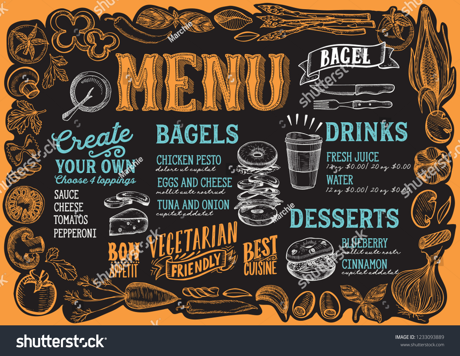 Bagel Sandwich Menu Template Restaurant On Stock Vector (Royalty Free ...