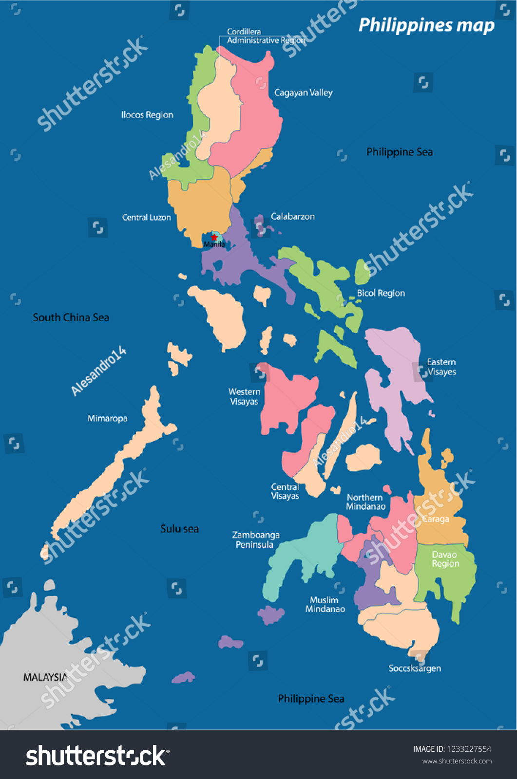 Map Republic Philippines Provinces Colored Stock Vector (Royalty Free ...