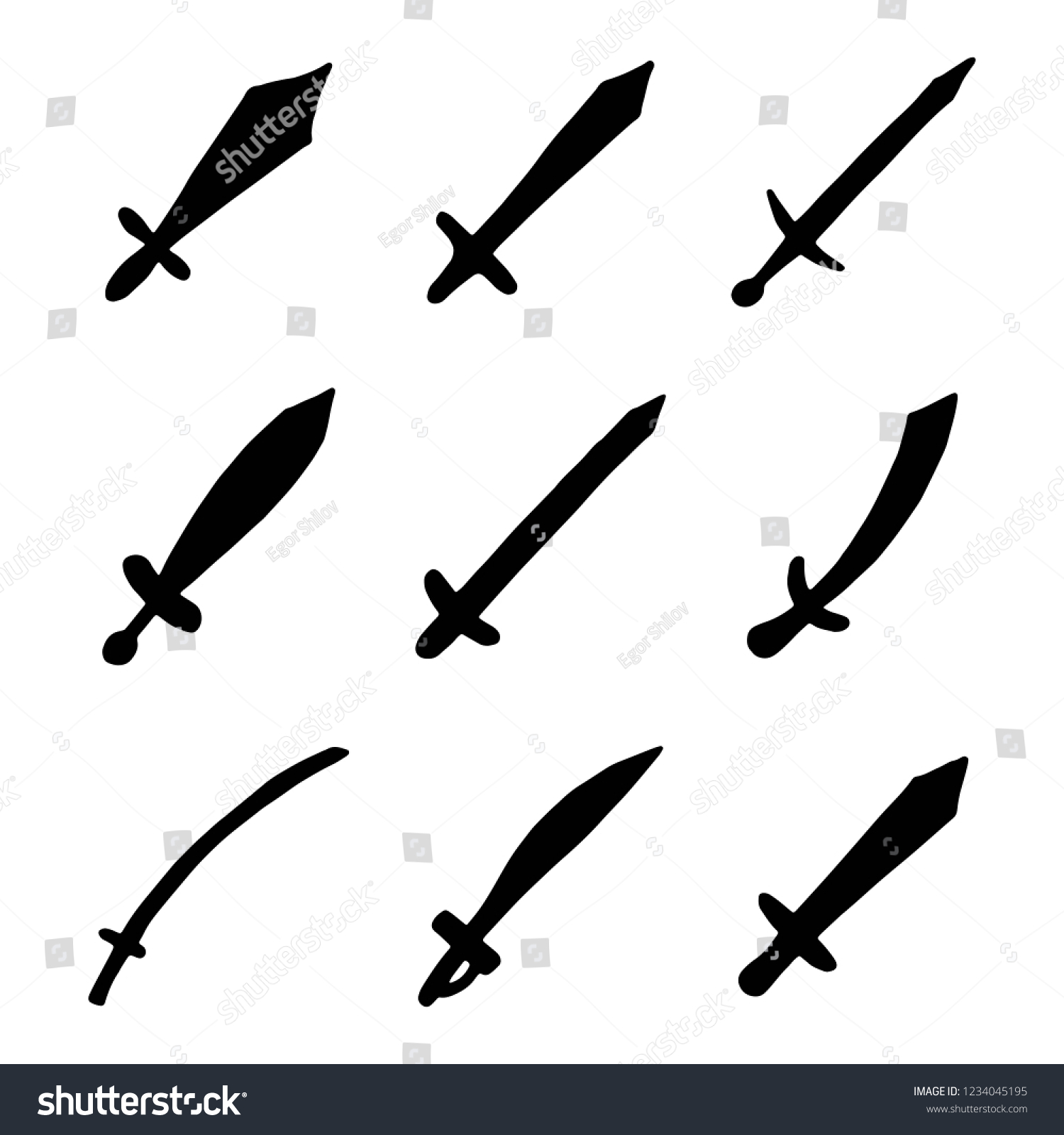 Swords Silhouettes Set Vector Icons Isolated Stock Vector (Royalty Free ...