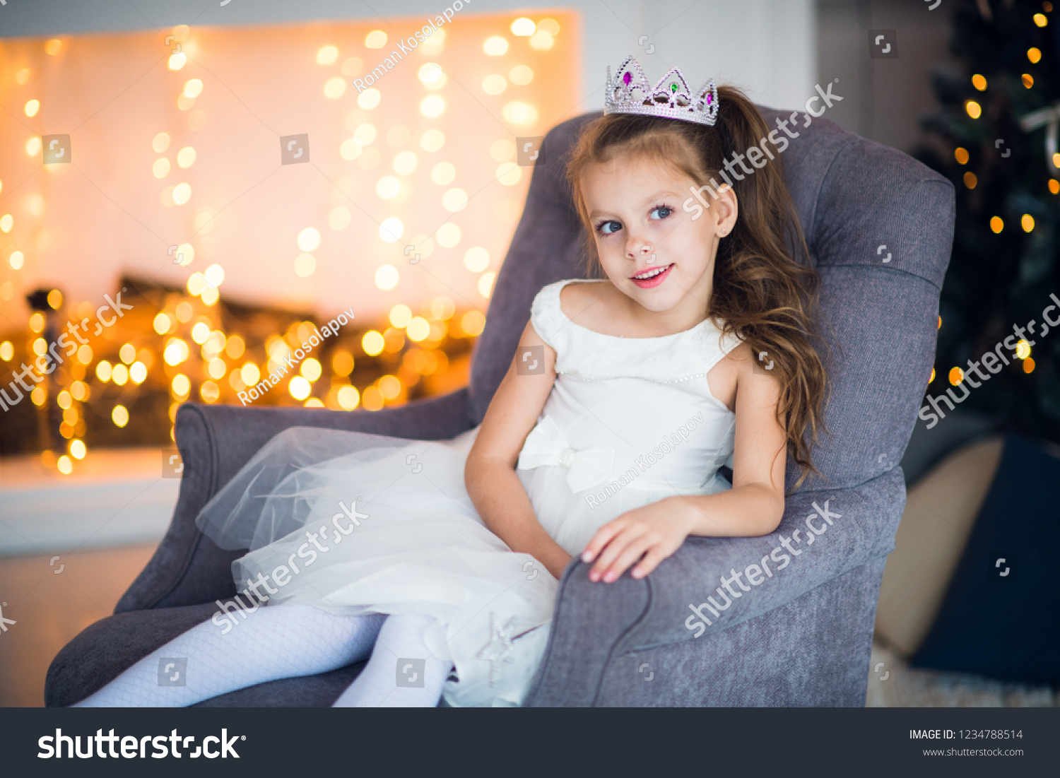 Happy Cheerful Little Girl Wearing Crown Stock Photo 1234788514 ...