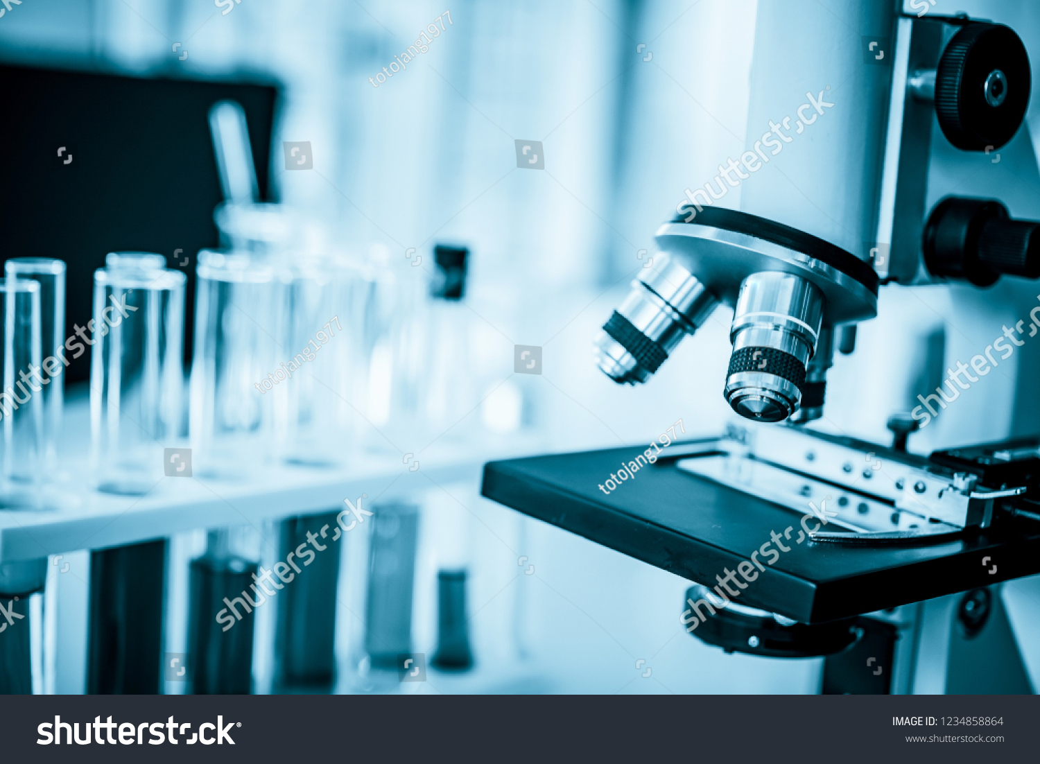 Microscope Microbiology Lab Laboratory Glassware Background Stock Photo