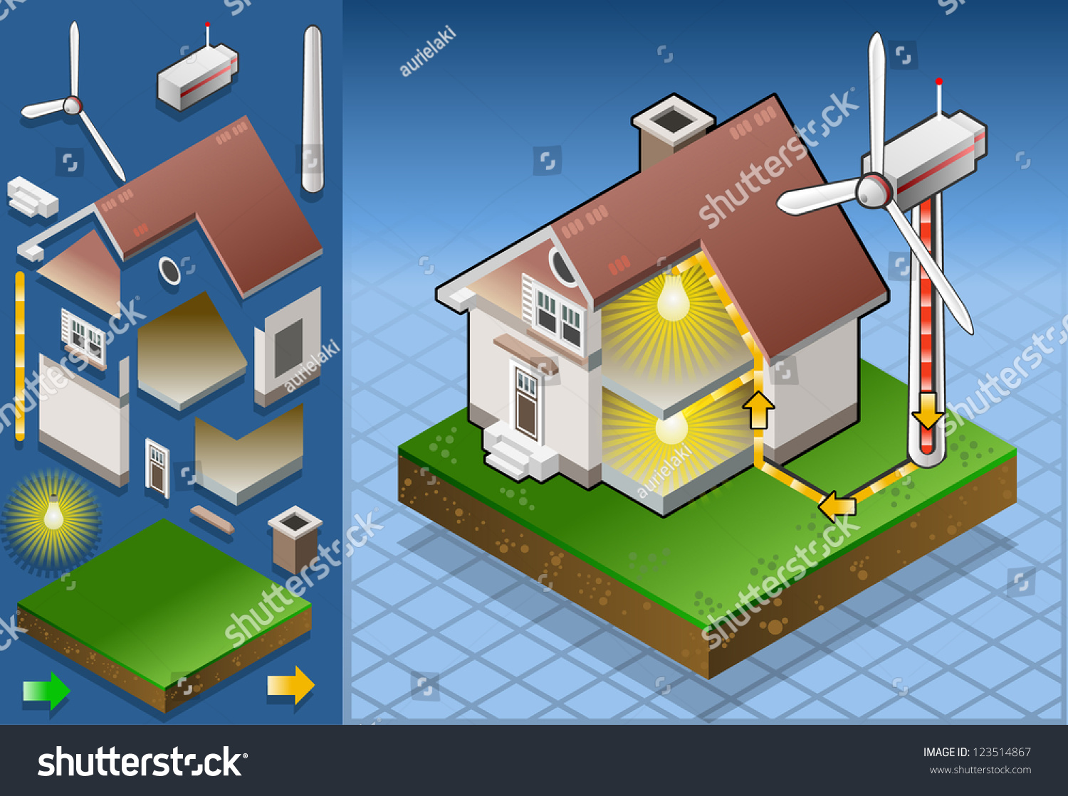 Detailed Illustration Isometric House Wind Turbine Stock Illustration ...