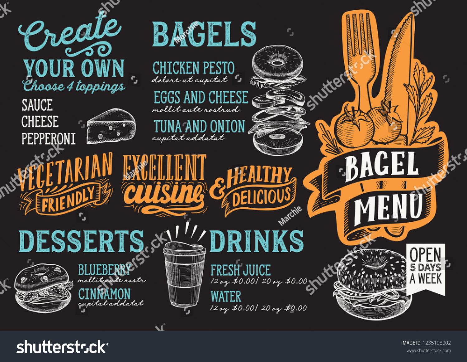 Bagel Sandwich Menu Template Restaurant On Stock Vector (Royalty Free ...