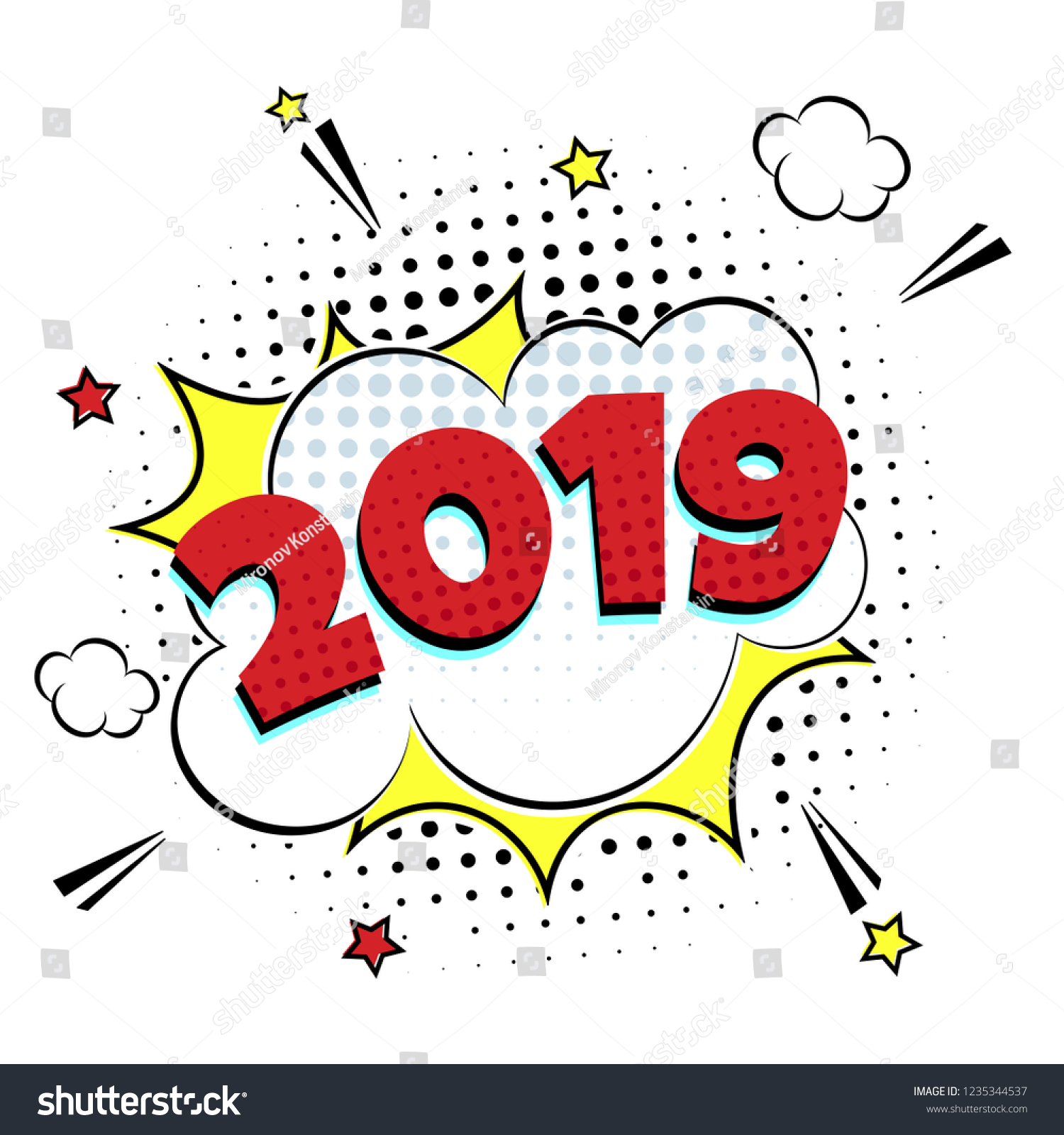 2019 Happy New Year Christmas Comic Stock Vector (Royalty Free ...