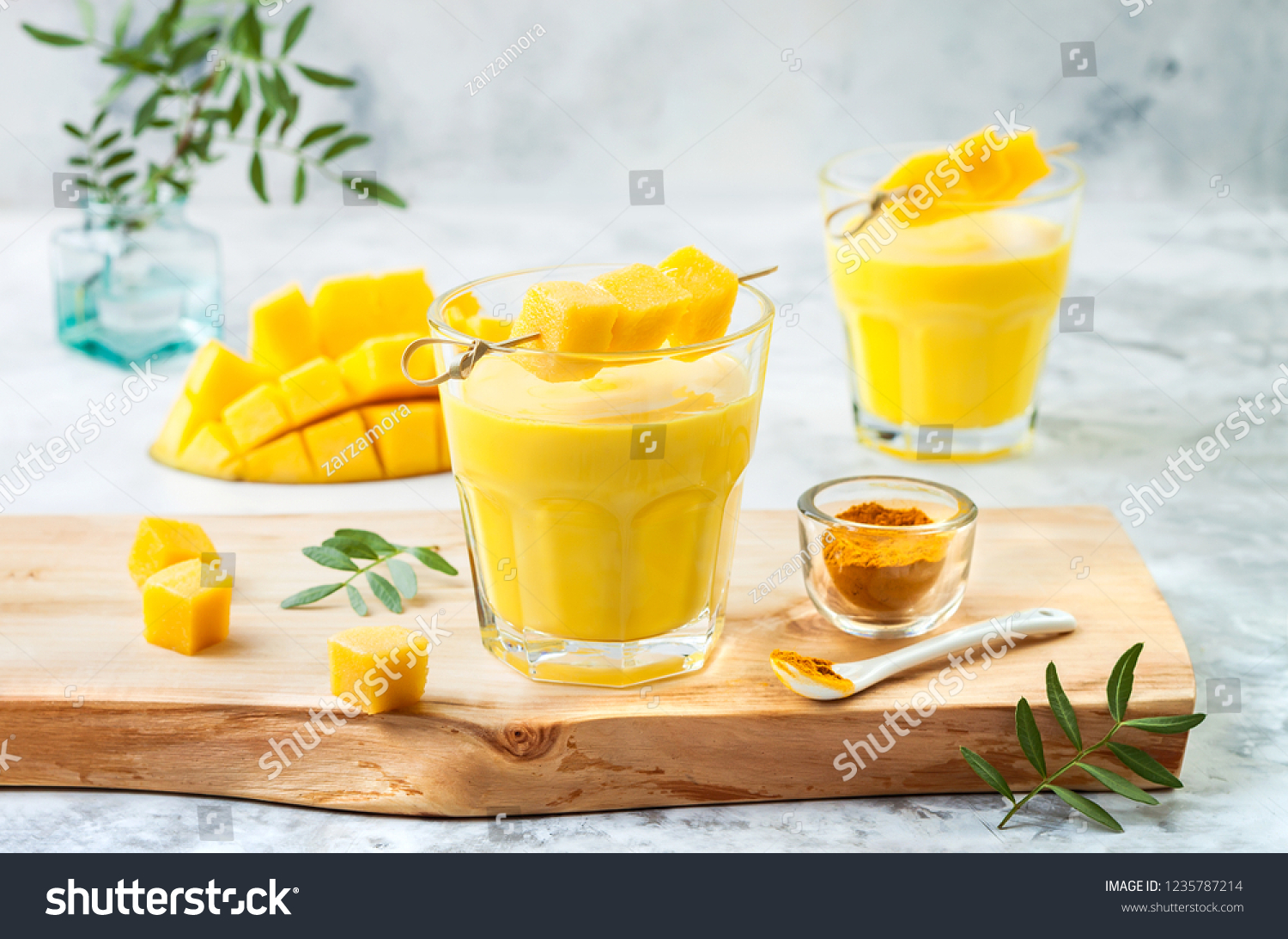 Mango Lassi Yogurt Smoothie Turmeric Healthy Stock Photo 1235787214 ...