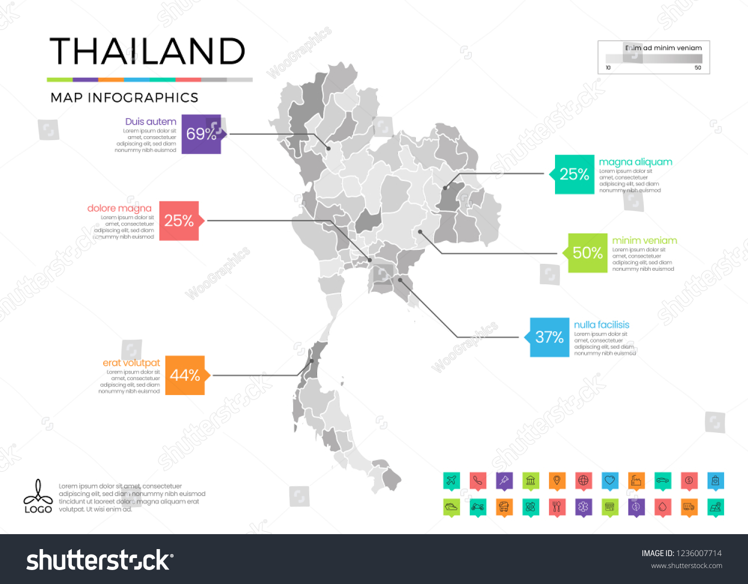 Thailand Map Infographics Editable Separated Layers Stock Vector ...