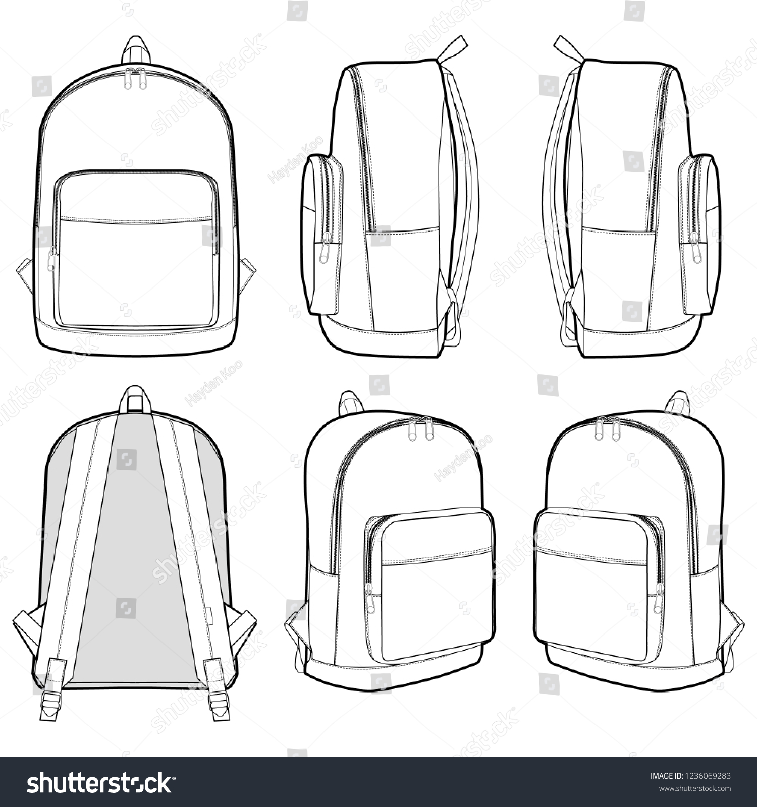 Backpack Fashion Flat Technical Drawing Vector Stock Vector (Royalty ...