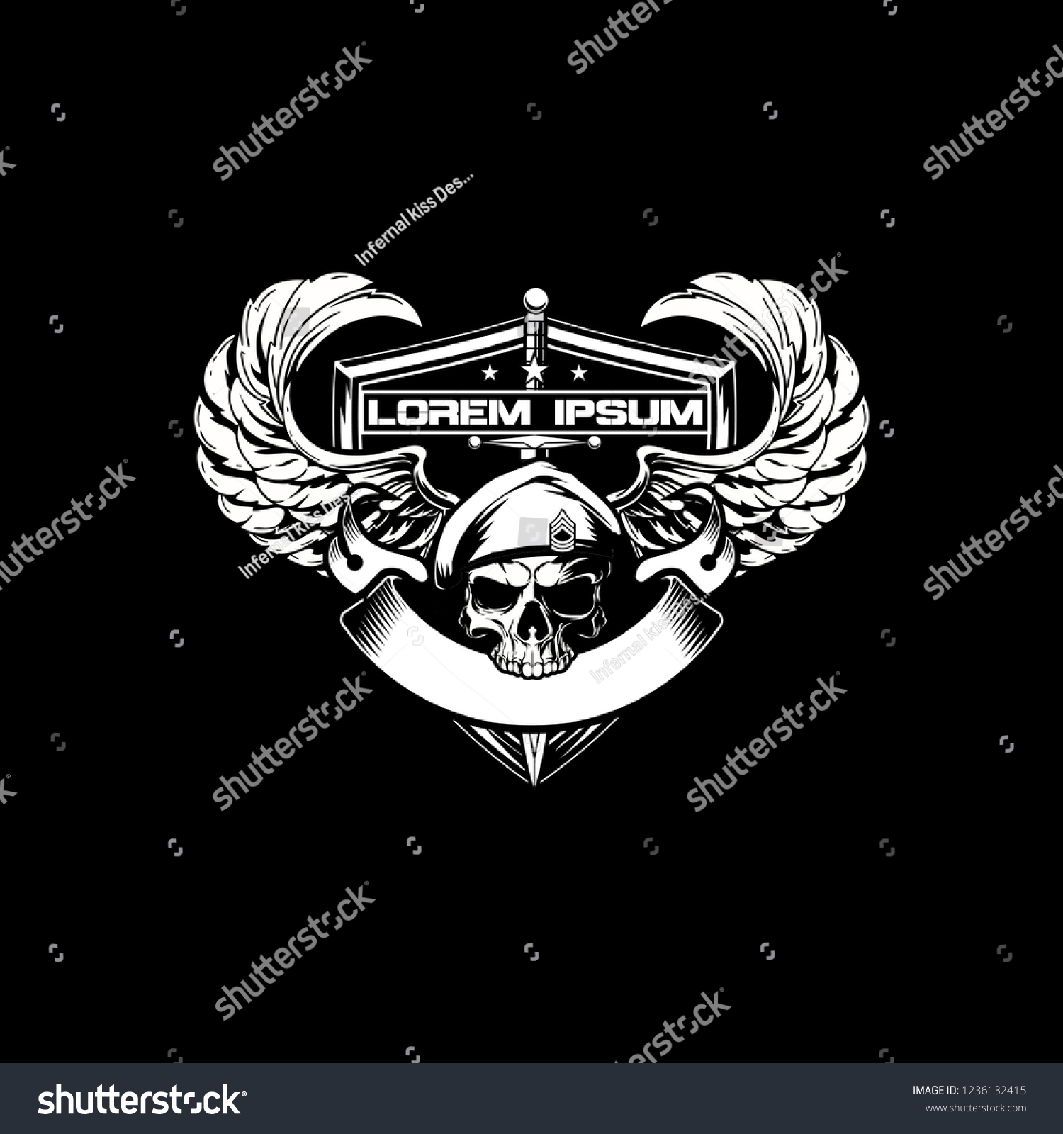 Black White Army Skull Head Vector Stock Vector (Royalty Free ...