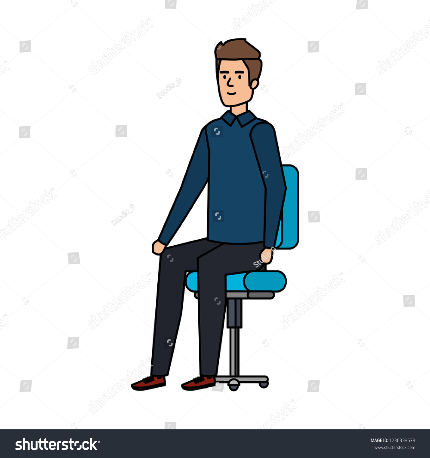 Мультяшный человек сидит на стуле