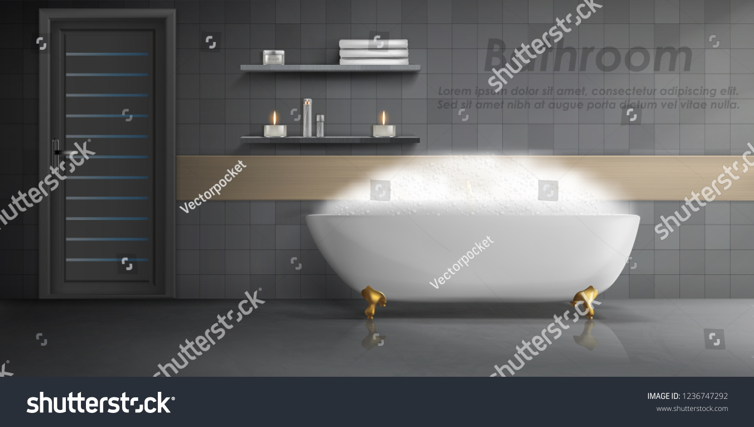 Vector Realistic Mockup Bathroom Interior Big Stock Vector (Royalty ...