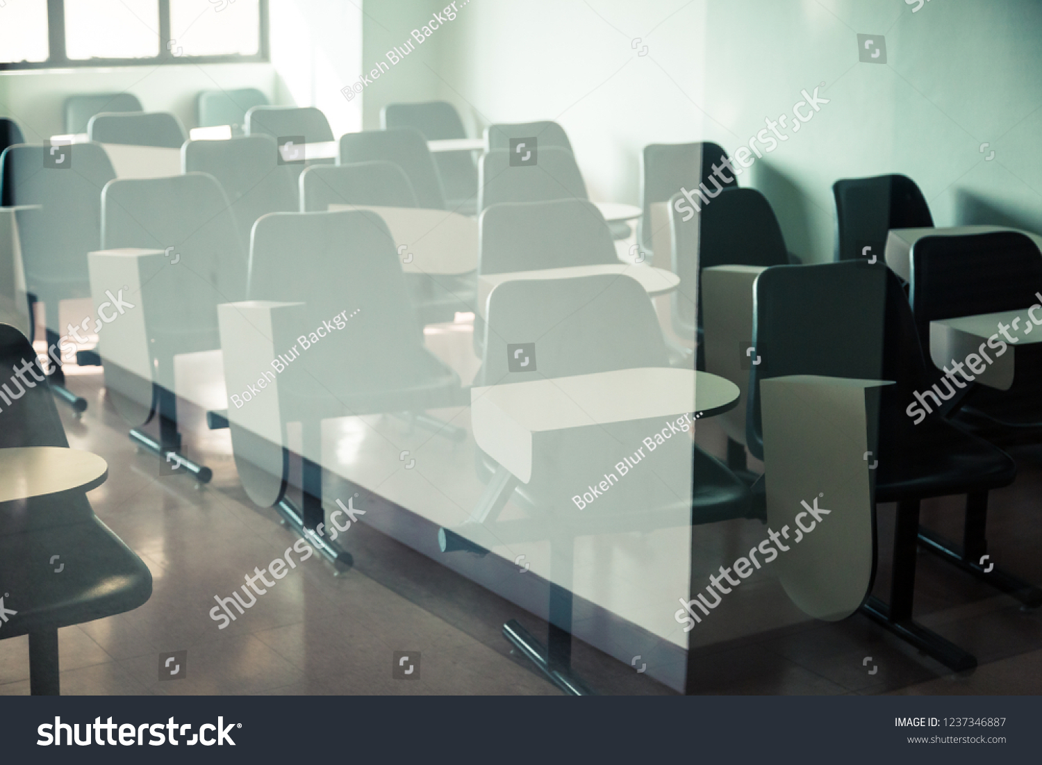 Vintage Image Desk Chairs Classroom Background Stock Photo 1237346887