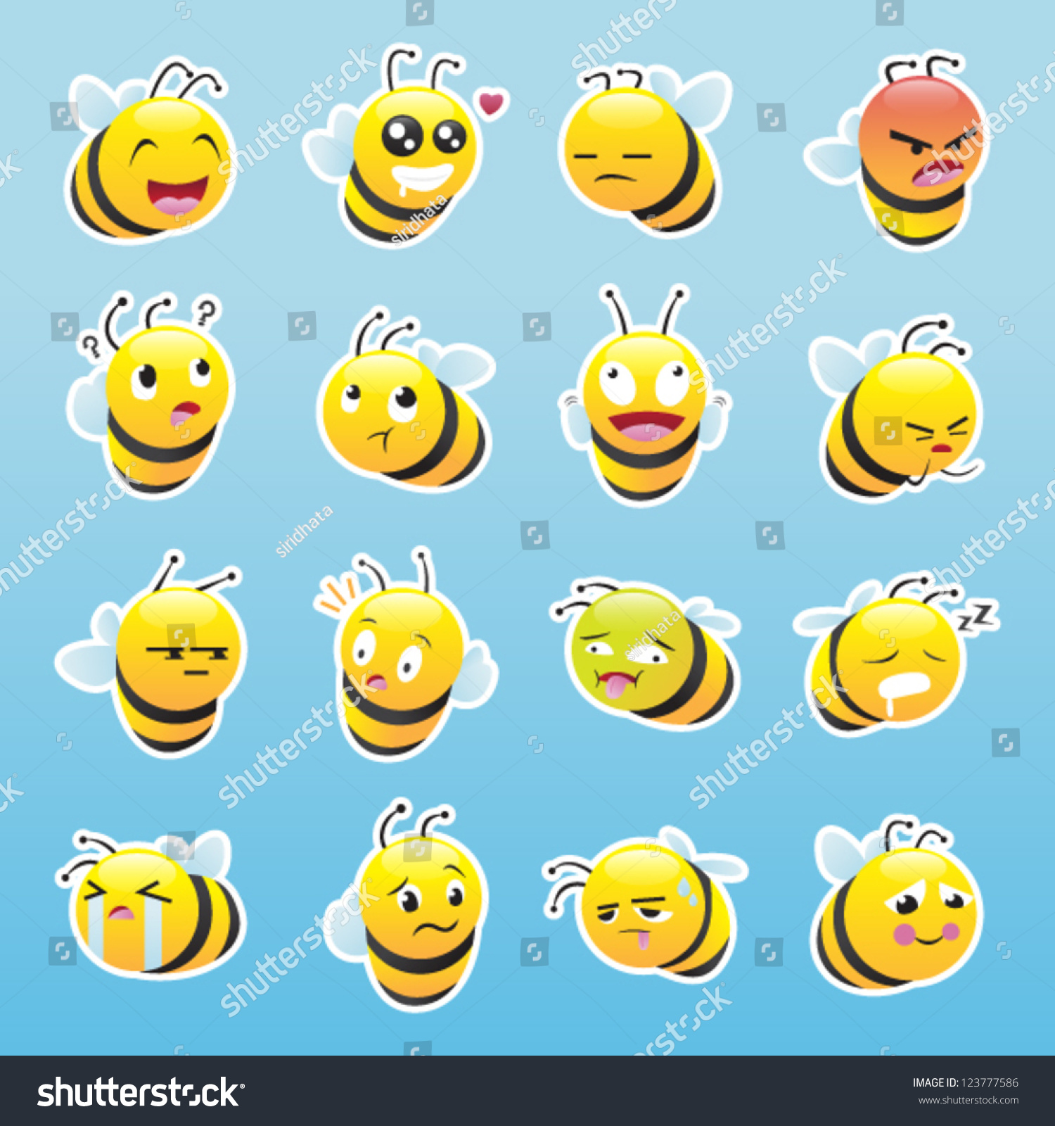 Bee Smiley Emoticon Set Stock Vector (Royalty Free) 123777586 ...